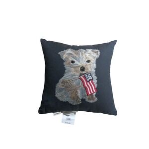 Pier 1 Embroidered Westie Dog American Flag Throw Pillow Patriotic Decor